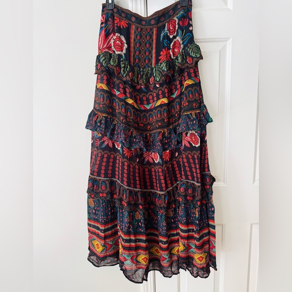 Farm Rio Garden Print Tiered Maxi Skirt, Size S - Picture 6 of 12